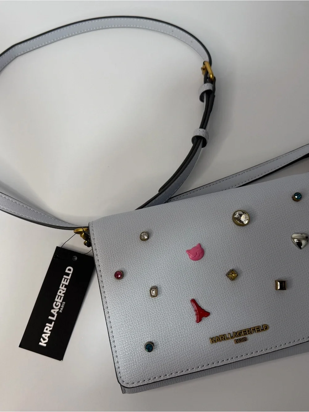 KARL LAGERFELD Light blue Crossbody Bag with Stud Accents
